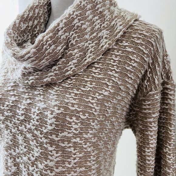 Calvin Klein Tan Brown & White Soft Chunky Knit Cowl Neck Sweater - Womens XL - Picture 5 of 8
